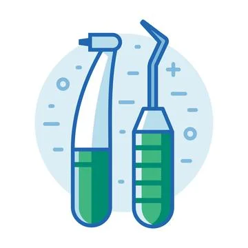 Dentist Instruments Circle Icon in Line Art Stock Illustration