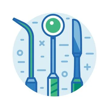 Dentist Instruments Circle Icon in Line Art Stock Illustration