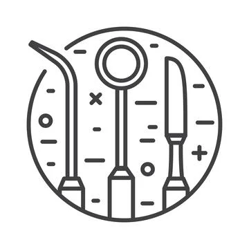 Dentist Instruments Circle Icon in Line Art Stock Illustration