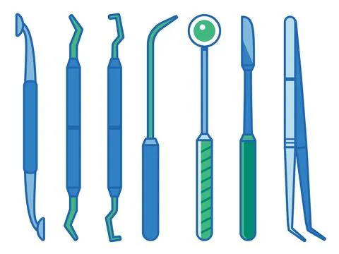 Dentist Instruments Elements in Line Art Design Illustrazione stock