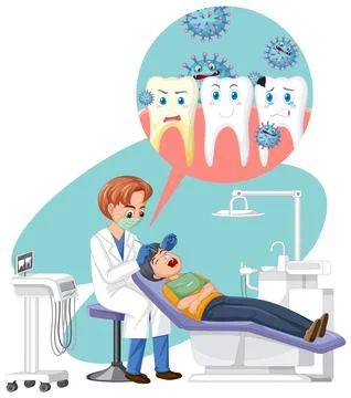 Dentist man examining patient teeth on white background Stock Illustration
