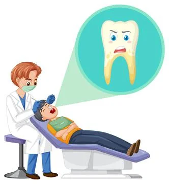 Dentist man examining patient teeth on white background Stock Illustration