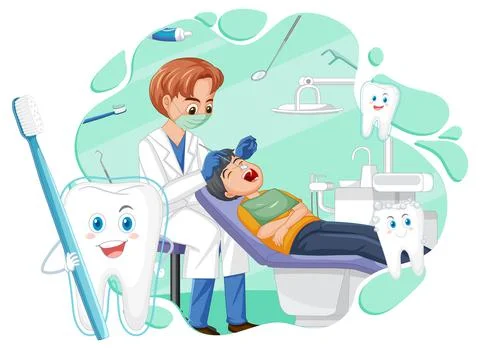 Dentist man examining patient teeth on white background Stock Illustration