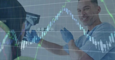 Dentist pointing to X-ray rotating model and showing findings causing charts Stock Footage 333967463