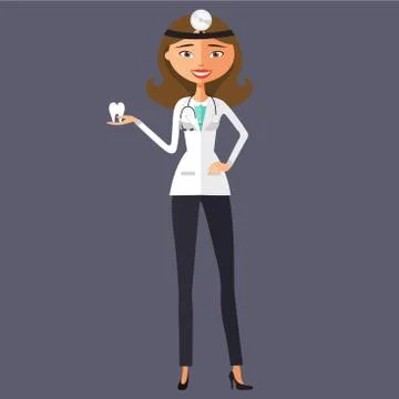 The dentist is presenting a tooth vector flat cartoon illustration. Stock Illustration