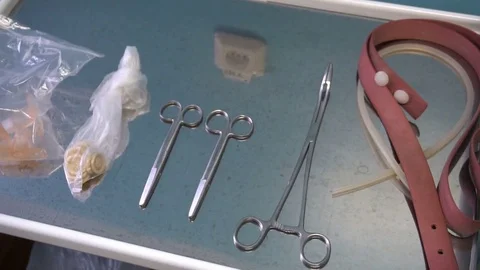 Dentist puts the tools panel with tools with hands in gloves Stock-Footage 77202370