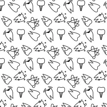 Dentist seamless pattern with thin line icons Stock Illustration