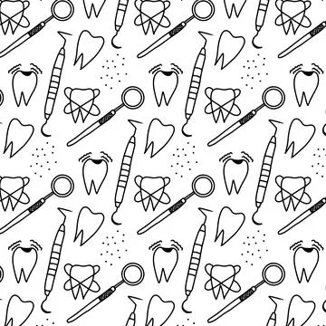 Dentist seamless pattern with thin line icons Stock Illustration