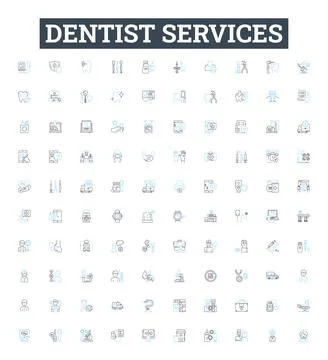 Dentist services vector line icons set. Dentist, Services, Teeth, Cleaning Stock Illustration
