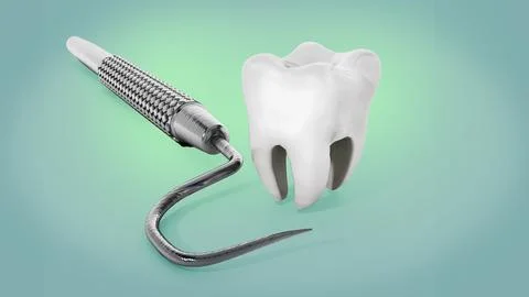 Dentist tool and tooth isolated on white background. 3D illustration Stock Illustration