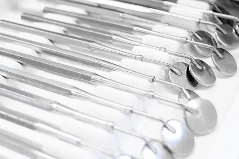 Dentist tools or instruments closeup - dental clinic Stock Photos