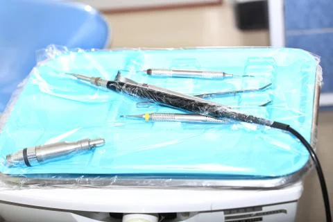 Dentist tools in a tray ready to use Stock Photos