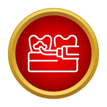 Dentist treating teeth with drilling tool icon 스톡 일러스트