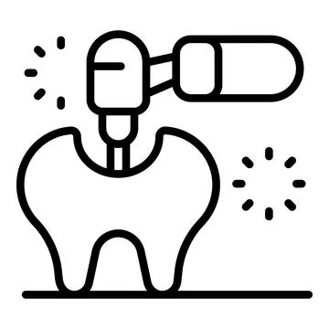 Dentist using drill fixing decayed tooth icon representing dental treatment Stock Illustration