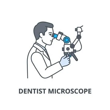 Dentist using a modern dental microscope for examination, professional medi.. Ilustração Stock