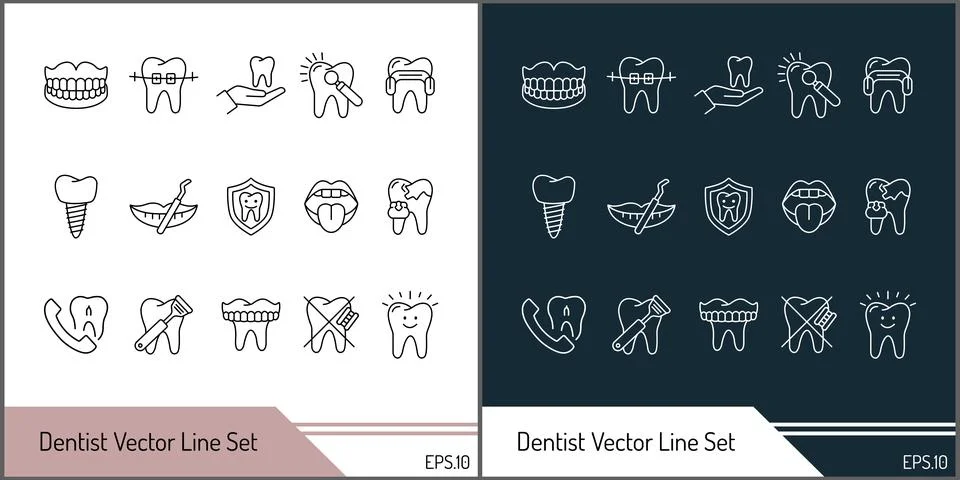 Dentist Vector Line Icon Set for Dental Care and Oral Health Illustrazione stock