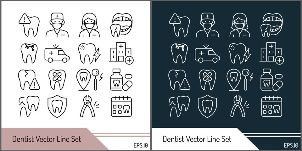 Dentist Vector Line Icon Set for Dental Care and Oral Health Stock Illustration