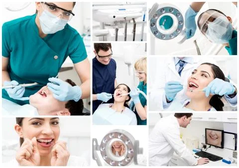 Dentist at work, collage. Stock Photos