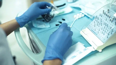 Dentist work. Preparation tools and resources for dental treatment Stock Footage 70039705