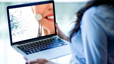 Dentistry advertisement image on laptop screen Video stock 135812308