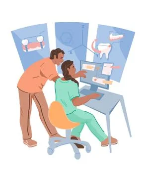 Dentistry and insertion of dental implants. Flat vector illustration. Stock Illustration