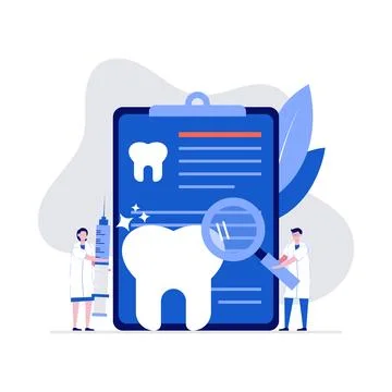 Dentistry examination vector illustration concept with doctor dentist, nurs.. Stock Illustration
