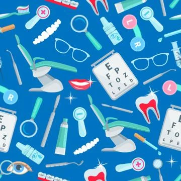 Dentistry seamless pattern of dental care items Stock Illustration