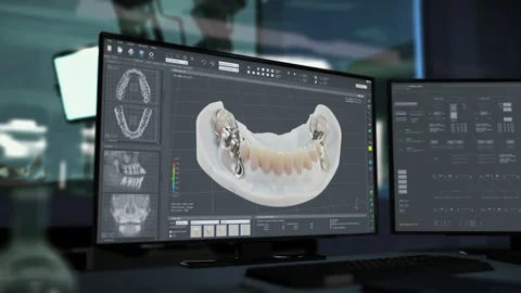 Dentistry software interface manufacturing dental replacements for damaged jaws 스톡 동영상 248538570