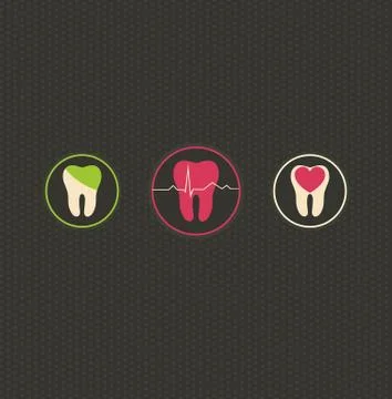 Dentistry symbols, dark dots background Stock Illustration