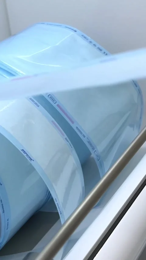 Dentist's assistant hands in gloves packing dental instrument set for Stock Footage 245439745