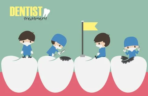 Dentists check up in your teeth and looking for dental caries . Vector . Flat 스톡 일러스트