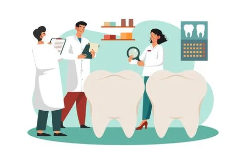Dentists Discuss Teeth Techniques In The Clinic. Stock-Illustration