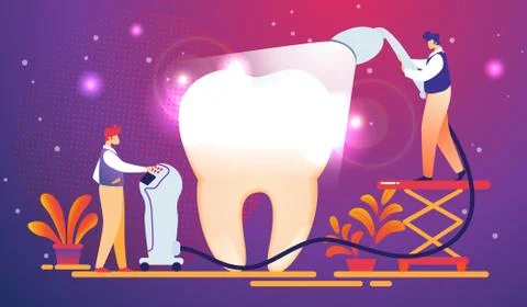 Dentists Put Light Curing Filling on Huge Tooth. Stock Illustration