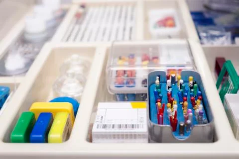Dentist's tools drawer Stock Photos