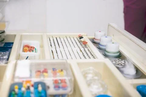 Dentist's tools drawer Stock Photos
