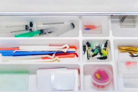 Dentist's tools drawer Foto stock