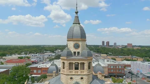 Denton Square - Clock Closeup to Square View Stock Footage 204886710