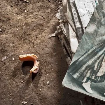 Denture on the ground Stock Photos