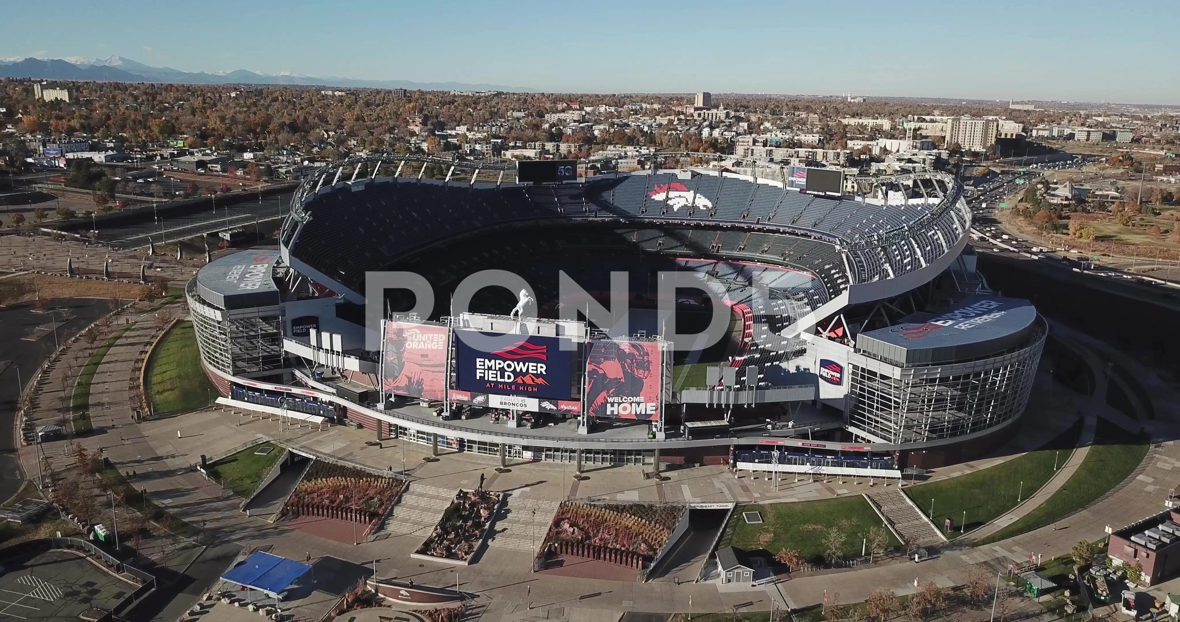 aerial photograph Sports Authority Field at Mile High Stadium Elitch  Gardens Amusement Park Denver, Colorado, Aerial Archives