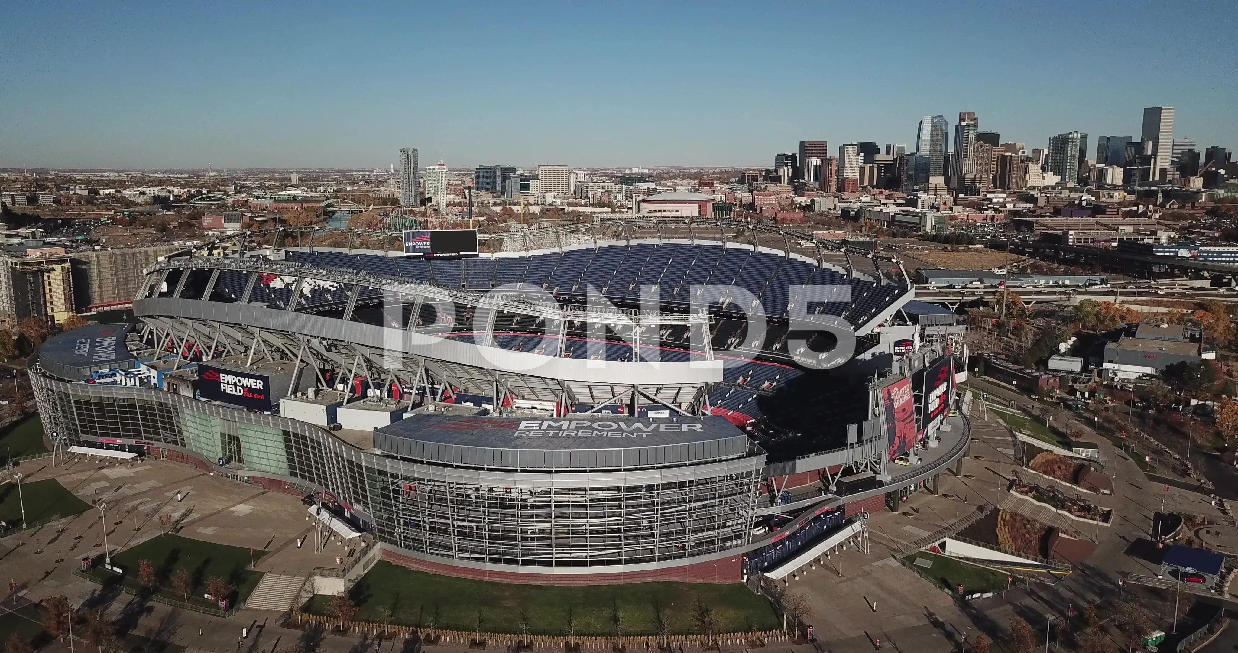 Broncos Horse Empower Field at Mile High Stadium Snow Aerial 