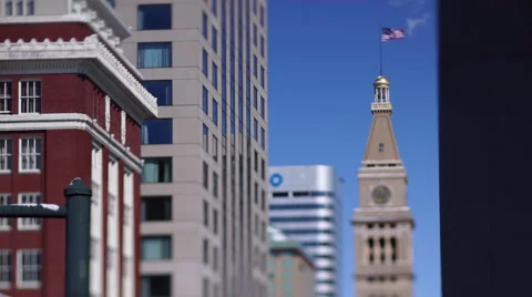 Denver Clock Tower Tilt Shift Stock Footage 64382439