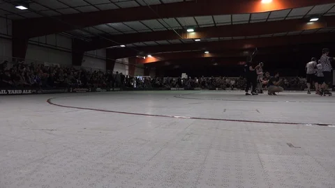 DENVER COLORADO-2015: Roller Skating In Circle Indoors Possibly Preparing For Stock Footage 129352283
