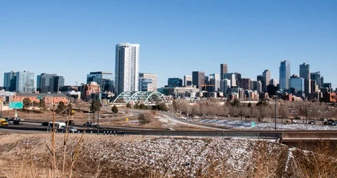 Denver Colorado USA Skyline Timelapse Sunny Winter Day Stock Footage