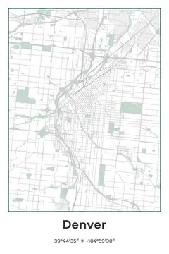 Denver, Colorado - vector map of city in Pastel, Gray, White, Green colors Stock Illustration