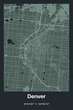 Denver, Colorado - vector map of city in Dark gray, Gray, Green, gray-green colo Stock Illustration
