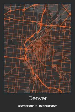 Denver, Colorado - vector map of city in Gray, Black, Orange colors Stock Illustration