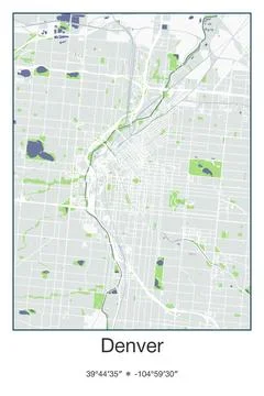 Denver, Colorado - vector map of city in Gray, Blue, Green, White colors Stock Illustration