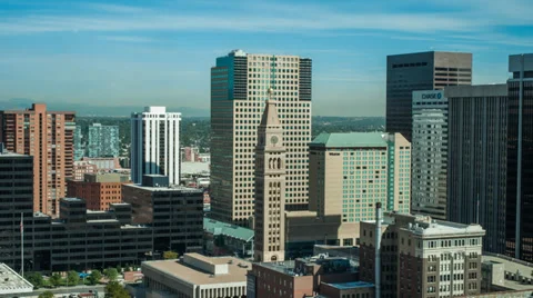 Denver Downtown Clocktower Timelapse Clouds and Shadows Sweeping City Stock Footage 35427292