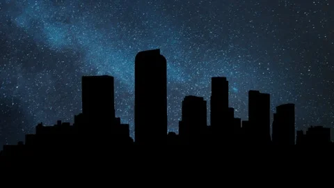 Denver Downtown Skyline, Time Lapse by Night with Stars and Milky Way Stock Footage 260485361