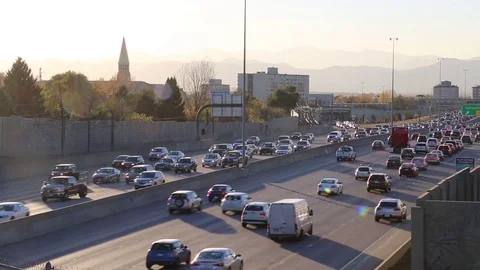 Denver Highway Traffic - Sunset Stock Footage